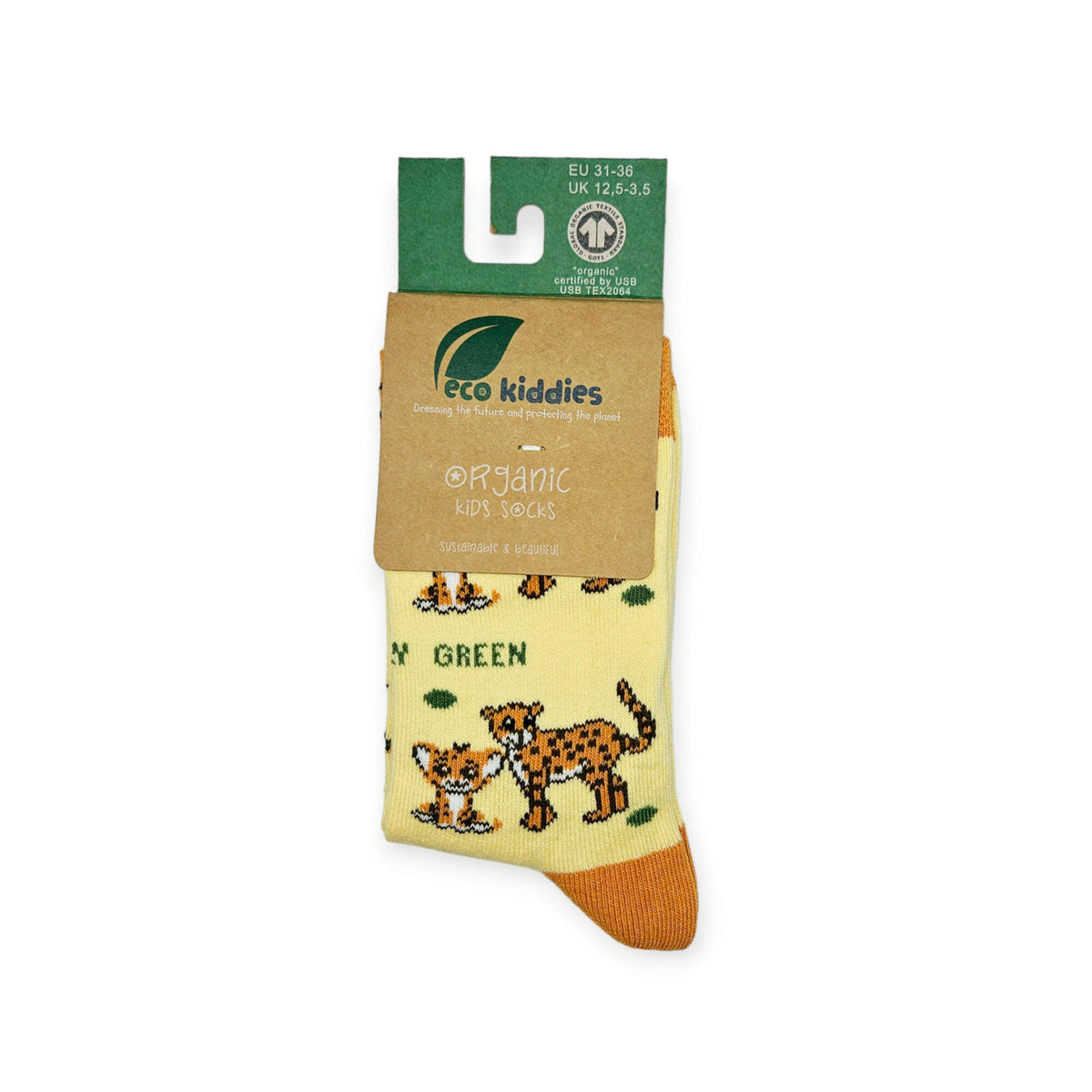 CARING CHEETAHS ORGANIC COTTON KIDS SOCKS.