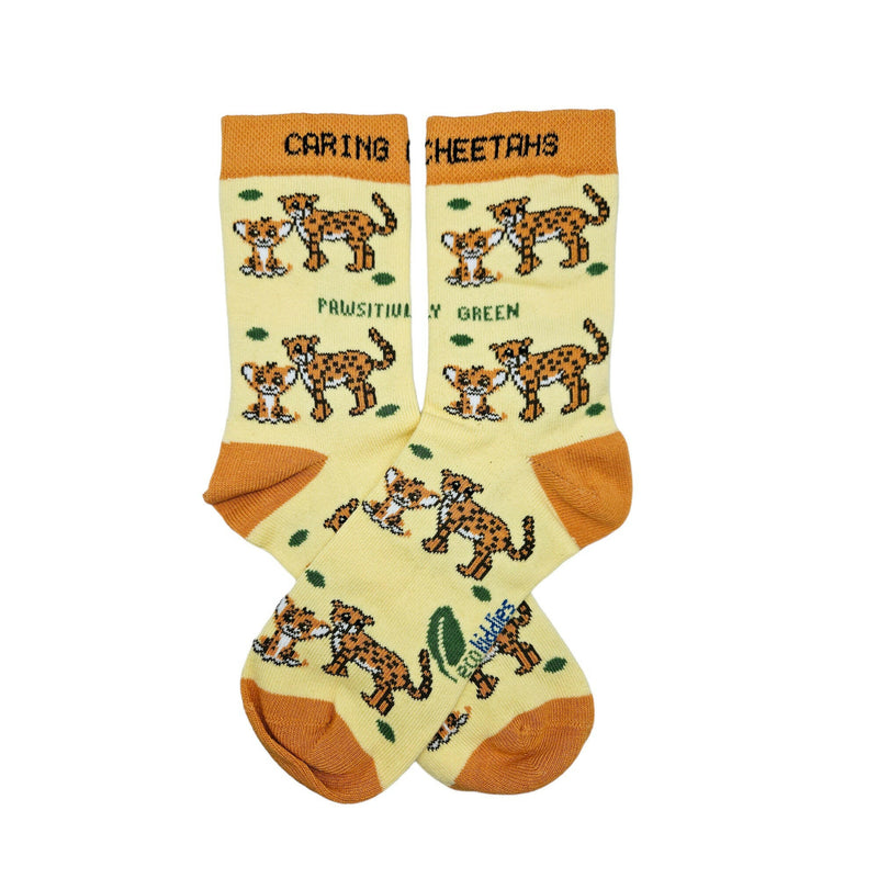 CARING CHEETAHS ORGANIC COTTON KIDS SOCKS.